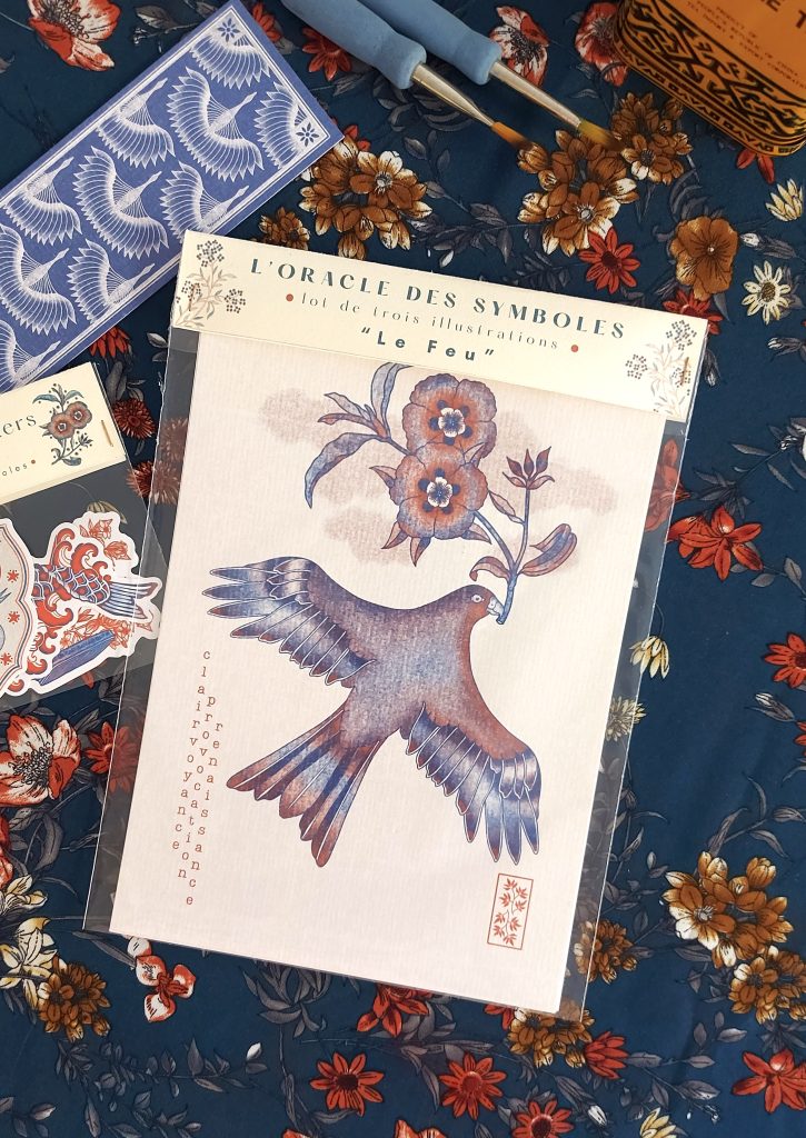 Lot trois illustrations oracle symboles feu
